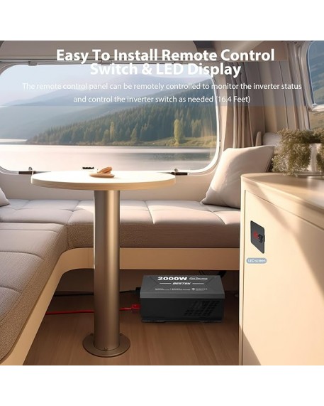 Bestek 2000 Watt Pure Sine Wave Power Inverter 12V DC to 110V AC with 3 AC Outlets PD30W USBC QC18W Remote Controller LED Display